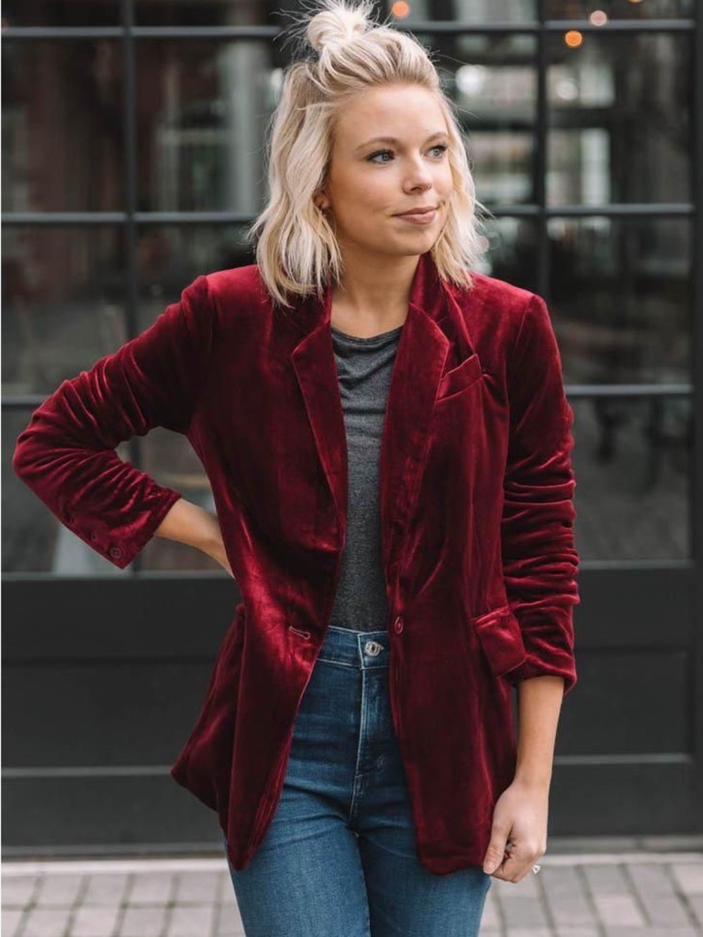 Blank NYC Velvet Blazer in burgundy